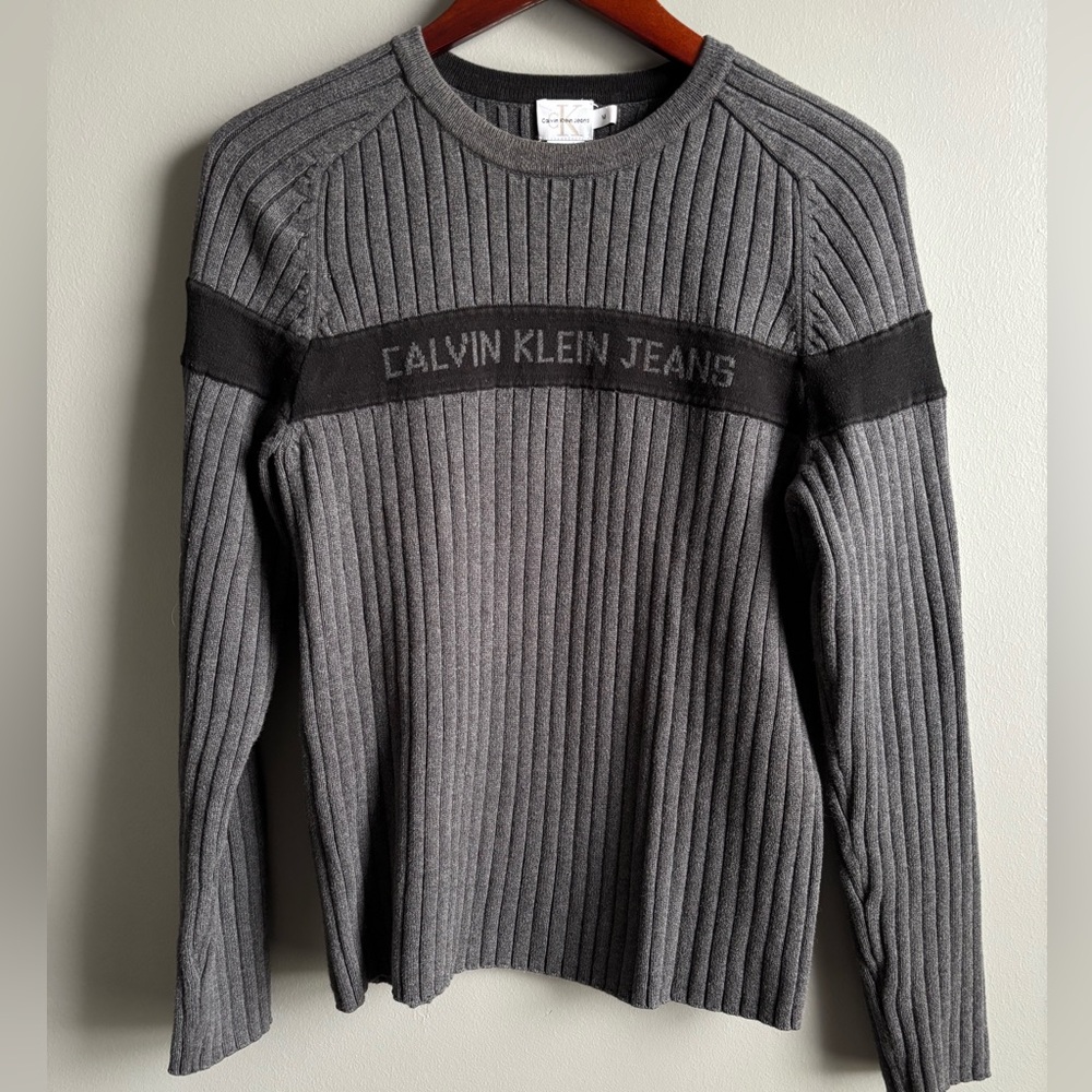 Calvin Klein Jeans 100% Cotton Vintage Y2K Ribbed Crewneck Sweater